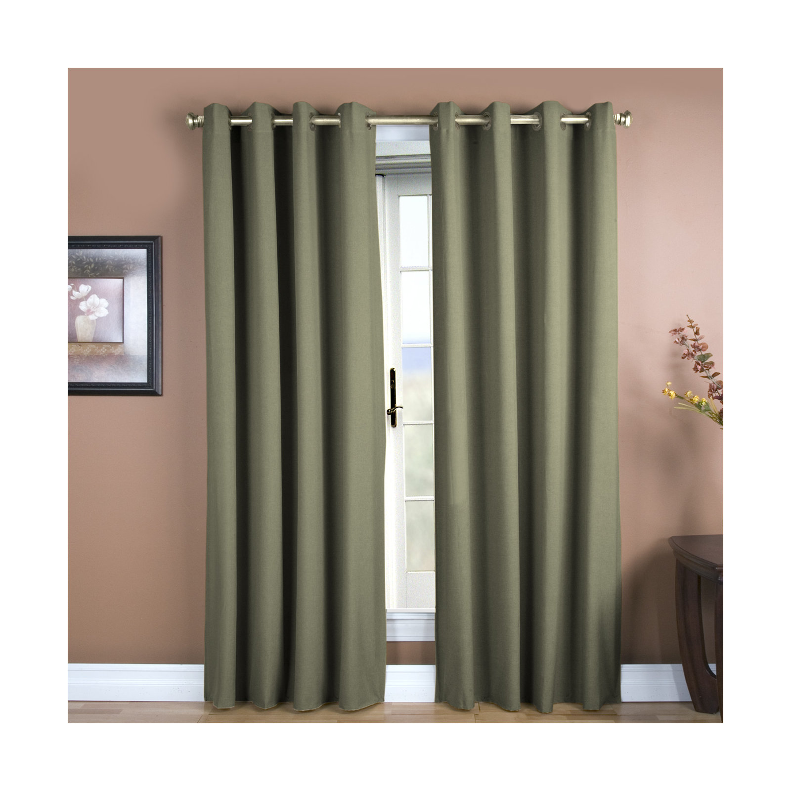 Lakeland Classic Solid Semi-Sheer Grommet Single Curtain Panel in Bold Colors & Sizes, Spanish Moss, 56" W x 108" L