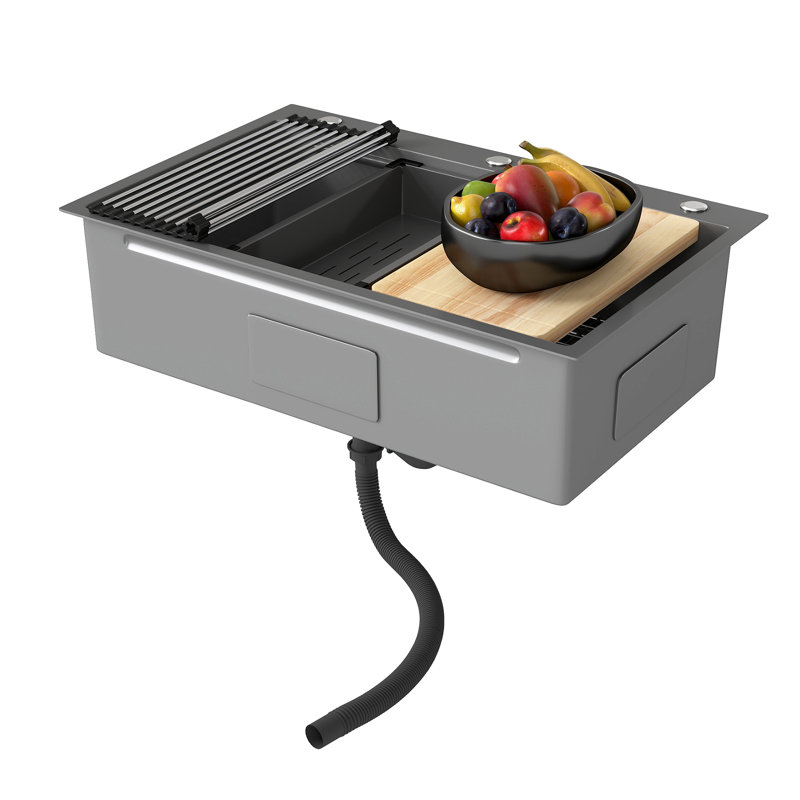 Évier de cuisine à montage sur plan en acier inoxydable encastrable 304 avec comptoir et accessoires