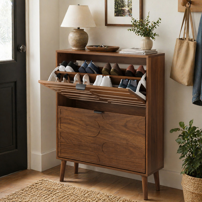 Koyetr Shoe Storage Cabinet with 2 Flip Drawers, 39" H x 31.5" W x 9.45" D
