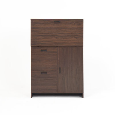 Desk Cabinet For Home Office Efficiency - With Storage Walnut Particle Board Small Spaces Drawer And Shelves Dorm Use Color