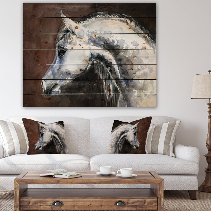 «Gray Arabian Horse», reproduction sur bois non encadrée, H 16 po x l 32 po x P 1 po