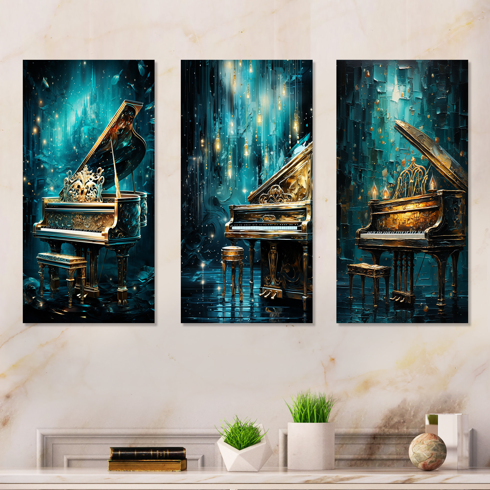Lark Manor™ Blue Piano Surreal Sonata - Music Piano Metal Prints Set Of ...
