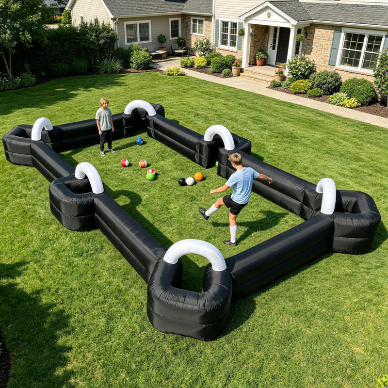 Terrain de football gonflable de 26 pi avec table de billard, jeu de billard gonflable avec ventilateur et 16 balles, jeu de cour intérieur et extérieur durable 