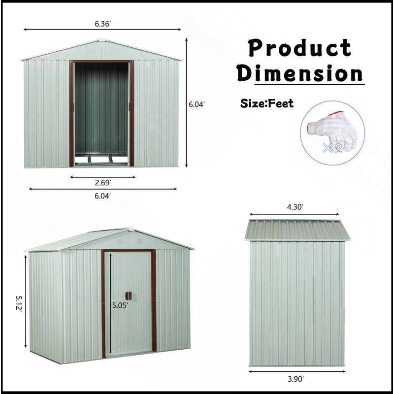 6Ft X 5Ft Outdoor Metal Storage Shed With Metal Foundation ,White, 72.44" H x 72.44" W x 46.85" D, White