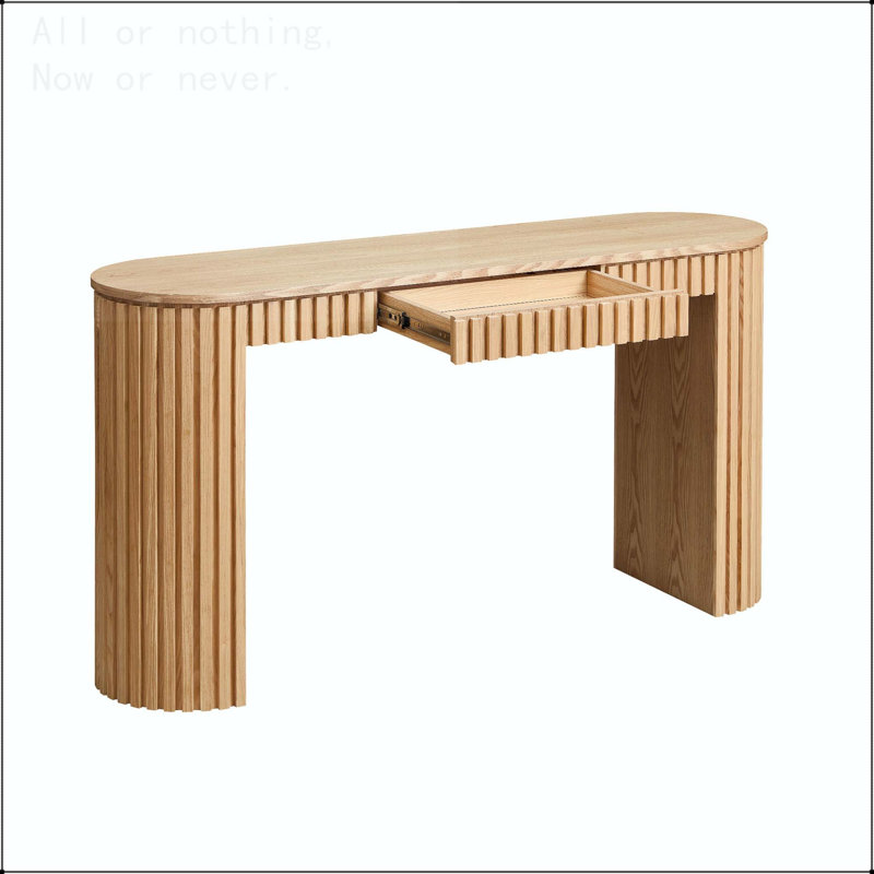 Console courbée avec tiroir et rayures verticales, Naturel
