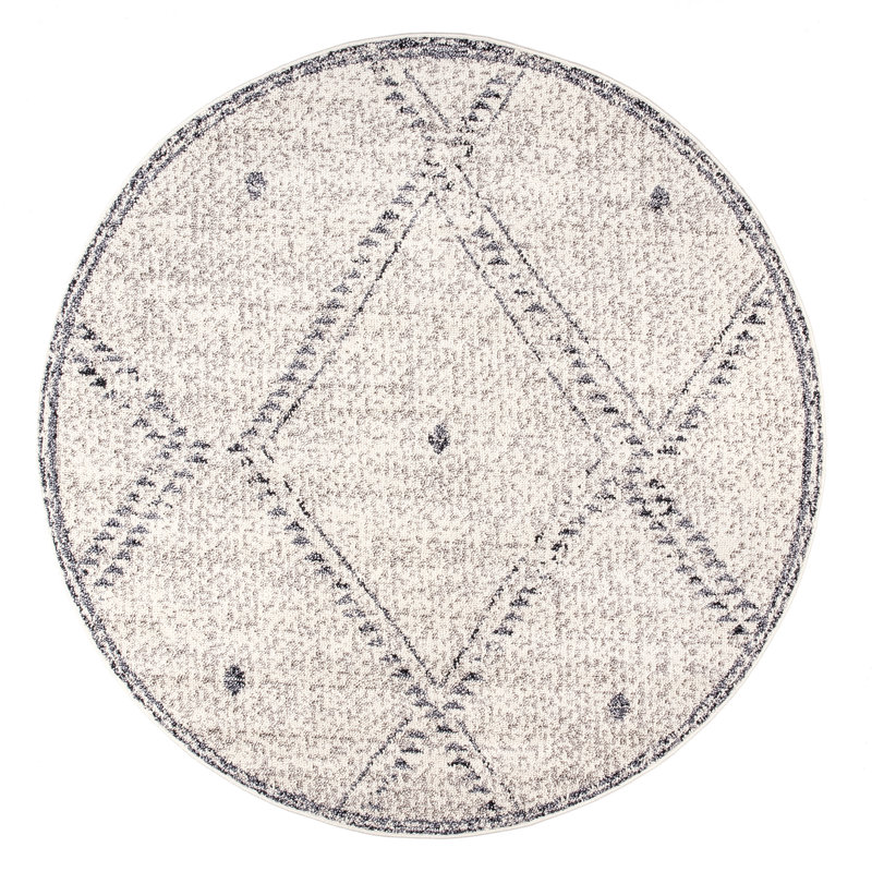 Aubrie Geometric Off-White/Gray Area Rug, Round 4'