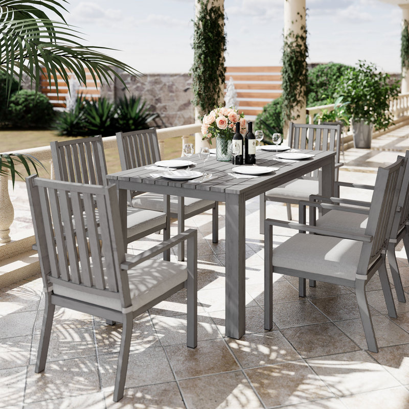 Deidre Aluminum 6 - Person Rectangular Outdoor Dining Set with Cushions, Gray