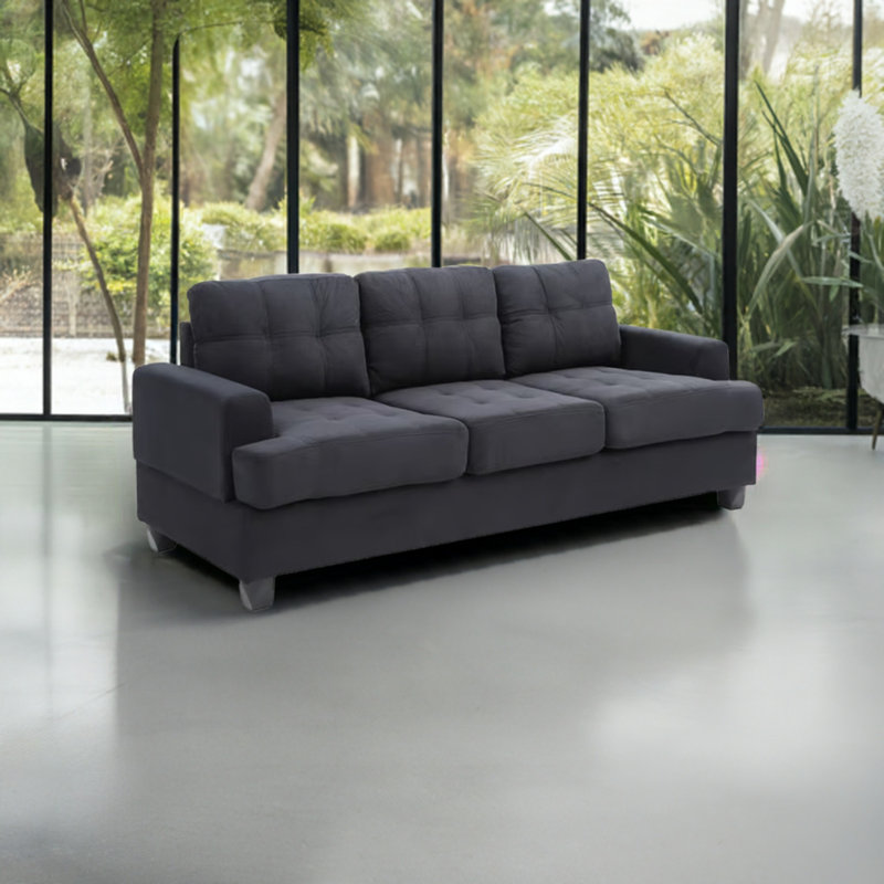 Sedef White 3pc Living Room Set, Black Microfiber / Microsuede