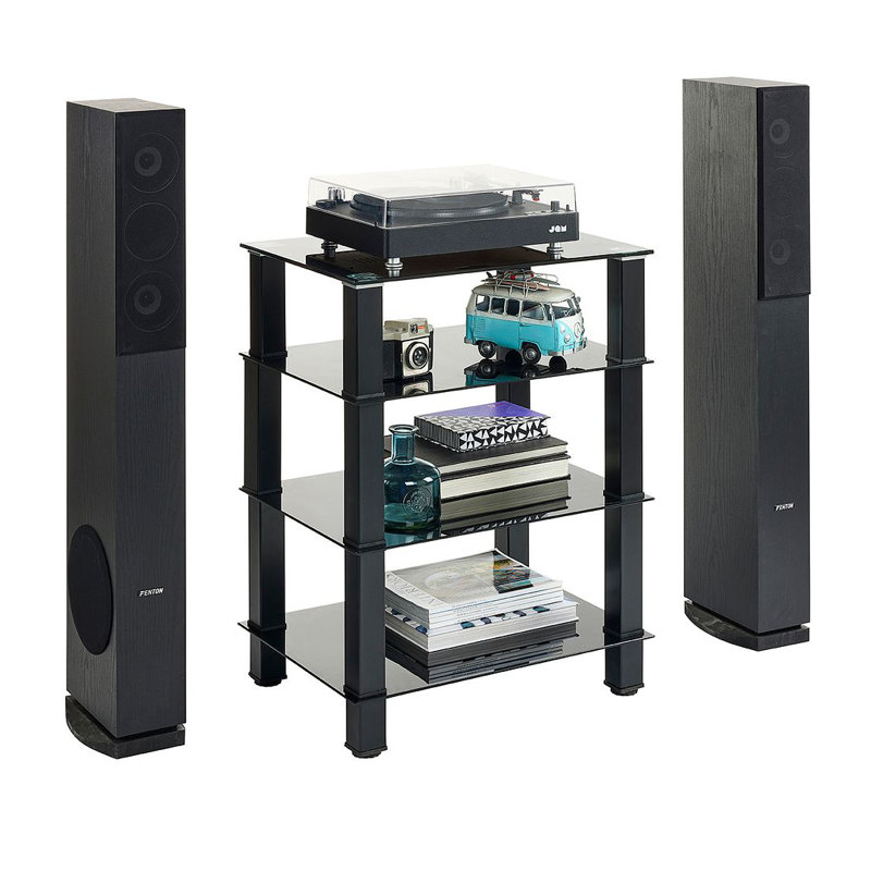 3212CAB72D83498F8E00436A0063ABD7 Black 4 Shelf Hi-Fi rack