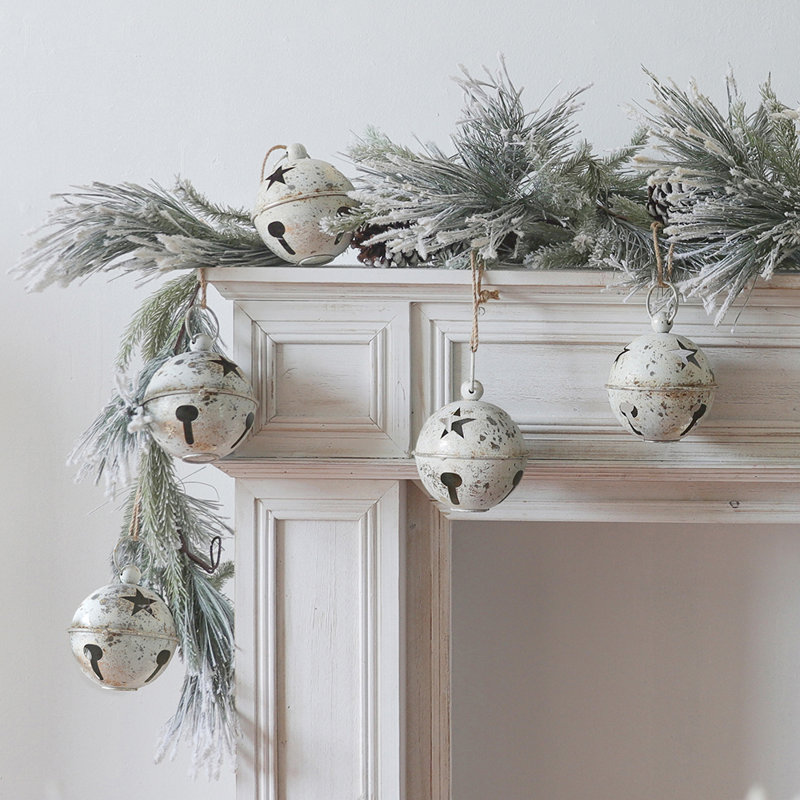 Ensemble de 6 décorations de Noël rétro en forme de cloche de Noël, 5 grandes décorations d'arbre de Noël en métal rustique
