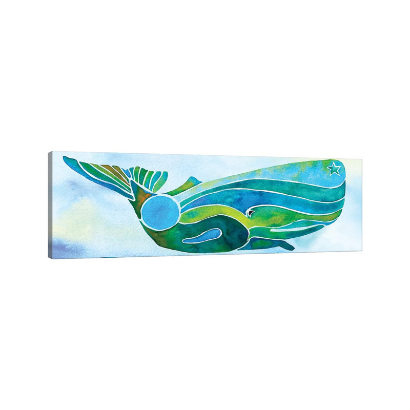 Whale On Background by Jo Lynch - Wrapped Canvas Panoramic Gallery-Wrapped Canvas Giclée, 30.48 cm H x 91.44 cm W x 1.91 cm D
