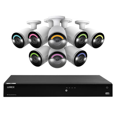 Lorex Fusion 4K 8.0-MP 16-Camera-Capable (8 Wired, 8 Fusion Wi-Fi) 4-TB NVR System with 8 IP Smart-Deterrence Bullet Cameras, N864A64B-8AB8