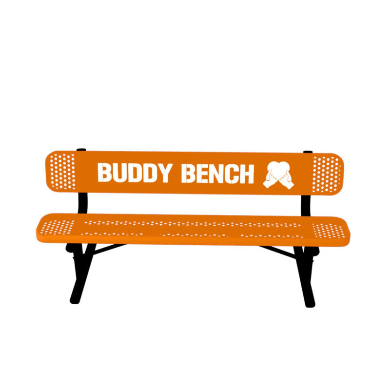 Banc d'appoint Buddy Bench, orange texturé, perforé, 1,83 m, avec dossier, portable, Banc de jumelage portable 6 pi, perforé