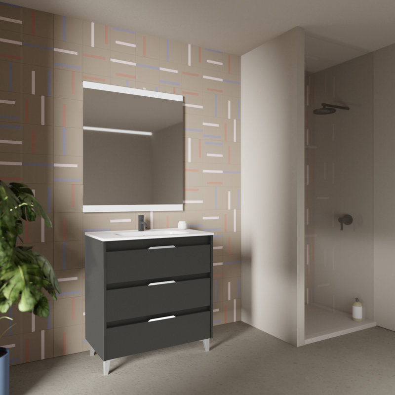 Jerius 600mm Single Bathroom Vanity with Integrated Ceramic Basin, Grey, Sandblasted Grey 