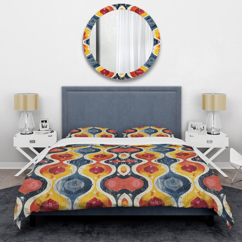 Ensemble de housse de couette rouge, noir et géométrique rétro VII - géométrique rétro