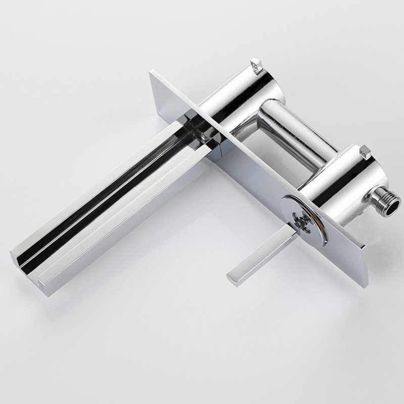 Sumerain Modern Wall Mount Bathroom Sink Faucet with LED Temperature Indicator, Adjustable Height Single Handle Vessel Faucet, Chrome
