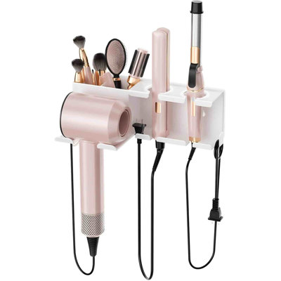 Hair Dryer Holder, Hair Tool Organizer, Blow Dryer Hanger Wall Mount For Dryer Hook, Bathroom Space-Saving Blow Dryer Organizer, Curling Irons Storage Wall Mounted White
