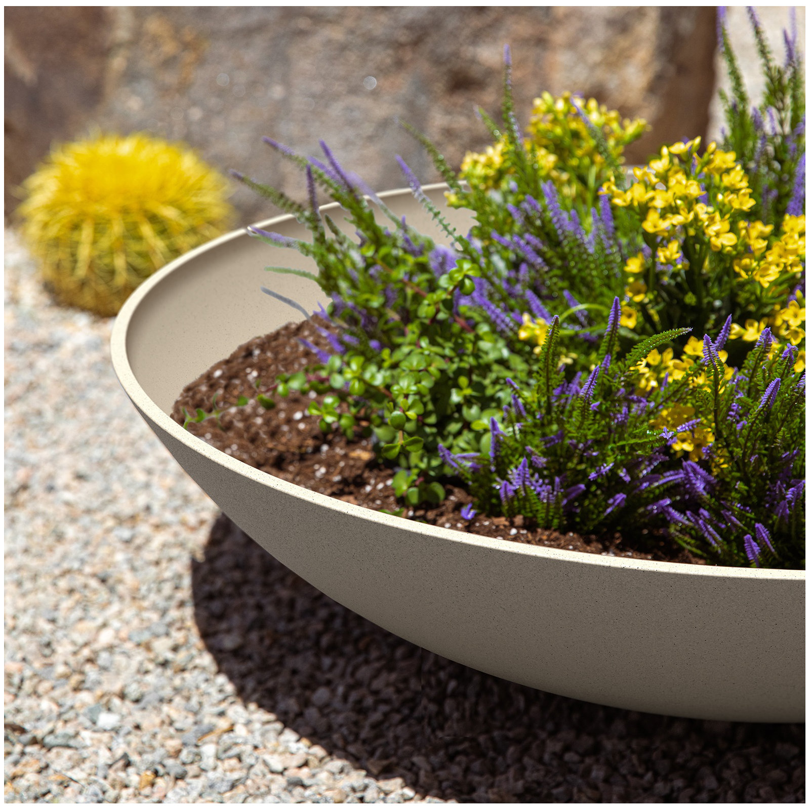 Pure Series Lane Weather Resistant Bowl Planter , 8" H x 32" W x 32" D, Sand, Set of 1