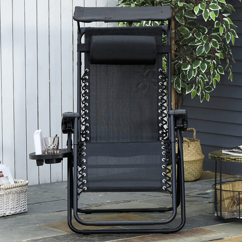 Kusilvak Foldable Reclining Garden Chair Headrest Zero Gravity Black