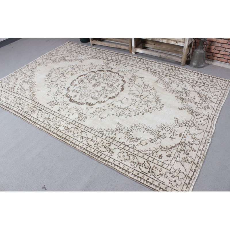 Grand tapis turc beige en laine Oushak parfait pour rehausser le style de votre salon