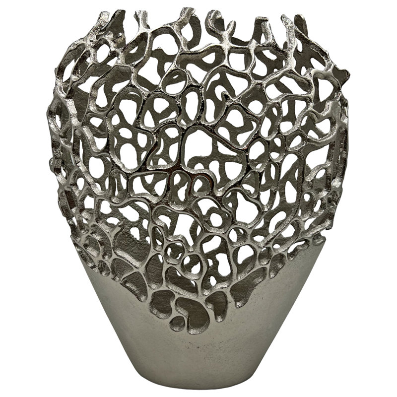 Khadijo Handmade Aluminum Table Vase, Silver, 14" H x 11" W x 5" D