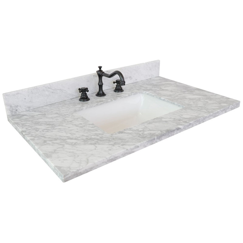 37'' White Carrara Marble Bathroom Vanity Top with Sink