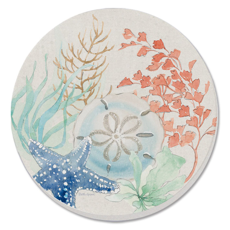 CounterArt Seaside 4 Pack Round Absorbent Stone Coasters (Set of 4)