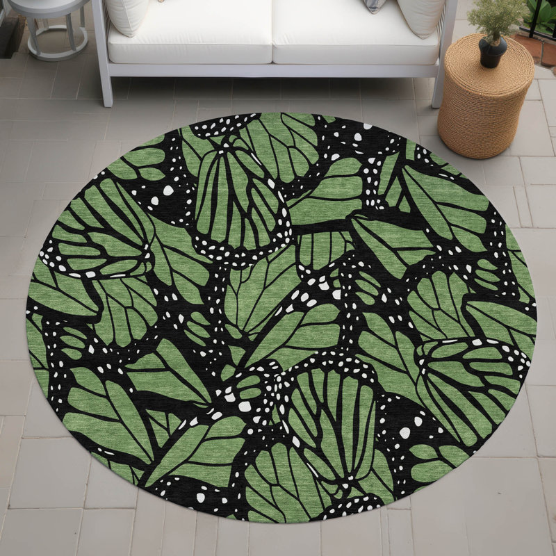 Tapis intérieur / extérieur lavable à la machine Chantille ACN2846, Vert, Rond 8 pi