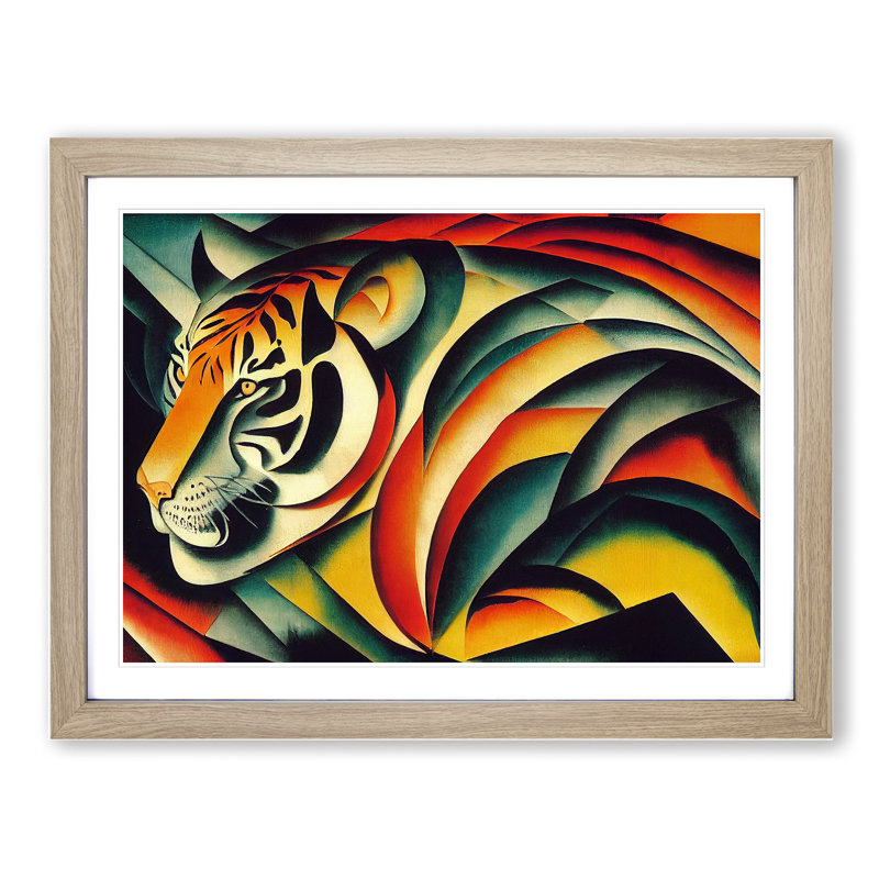 Abstract Tiger Painting - Framed Print, 25cm H x 34cm W x 2cm D, Oak Framed