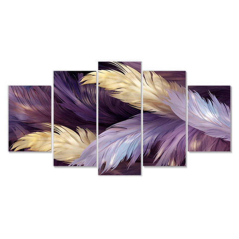 «Toribia - Boho Feather», art mural sur toile 5 pièces, H 32 po x l 60 po