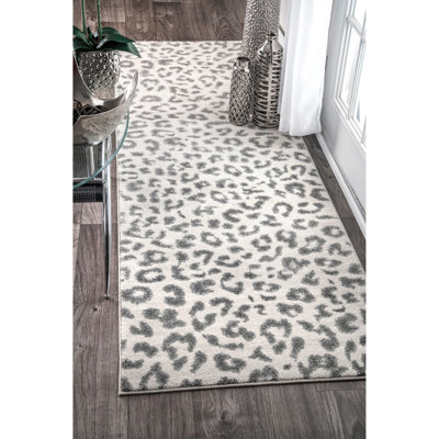Tapis en tissu performance gris moderne à imprimé léopard Ruiz