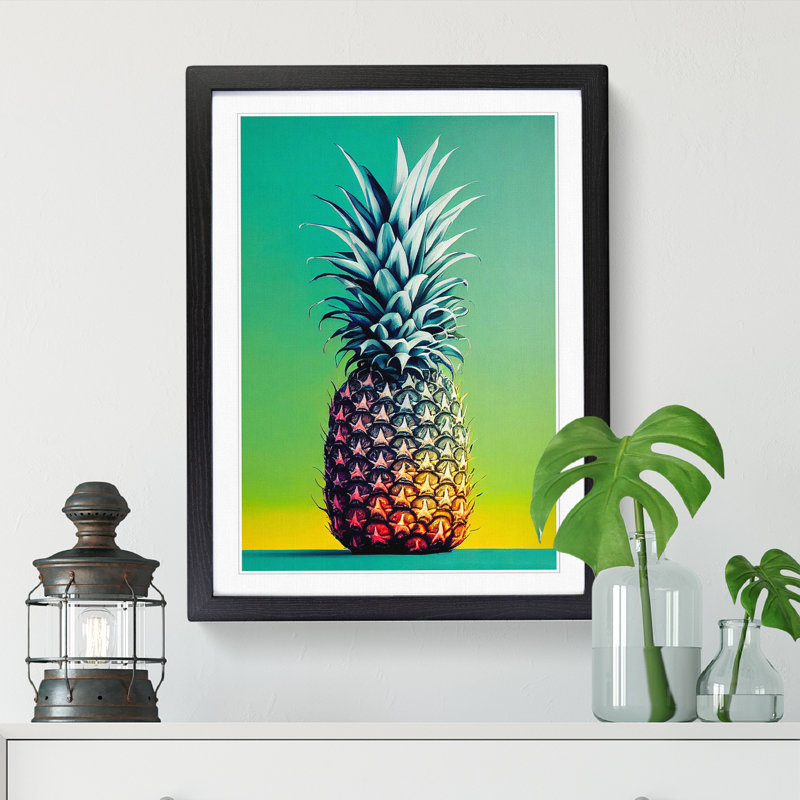 FRM-V0523-1849X Pineapple Painting Vol.2 1 Piece Wall Art, 46cm H x 34cm W x 2cm D, Black
