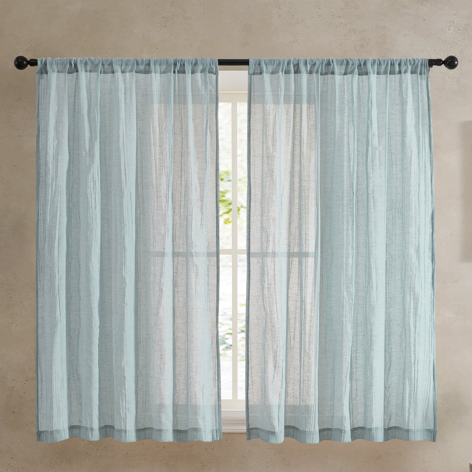 Solid Semi-Sheer Curtain Panels, 50" W x 63" L, Blue