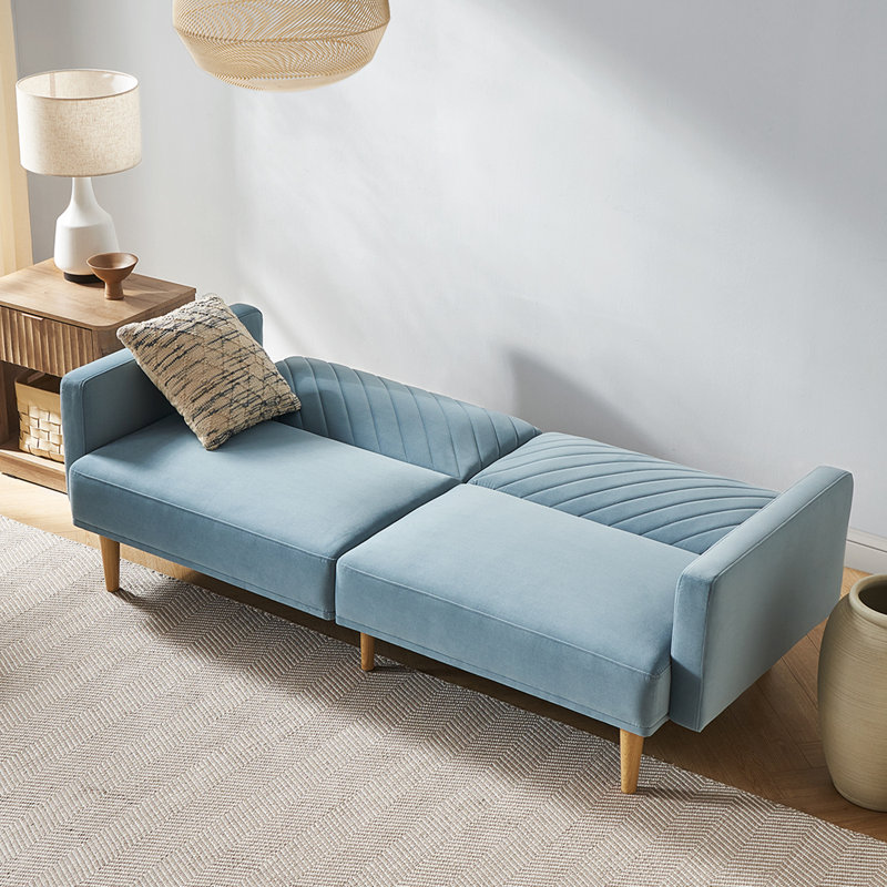 76.8'' Velvet Convertible Sofa, Sky Blue Velvet