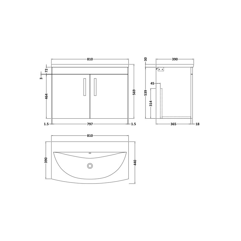 Athena 810mm Single Bathroom Vanity with Integrated Vitreous China Basin, Gloss White