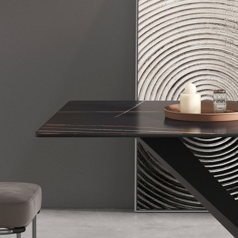 Sintered Stone Dining Table, Black, 29.53” H x 63" W x 35.4" D, Black