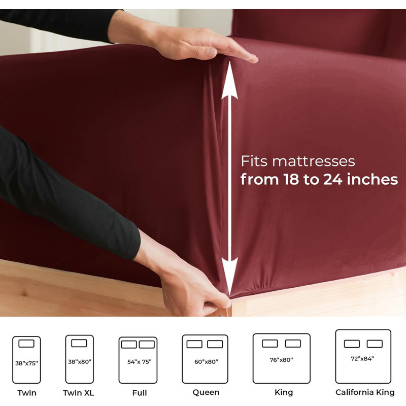 Extra Deep Pocket Sheet Set, Cooling & Breathable Bed Sheets, Soft Hotel Luxury Bedding, Fits 18–24 Inch Mattress, Burgundy