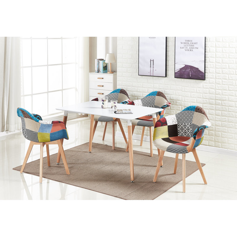 Sylas 4 Person Dining set - a Rectangular Plastic Dining Table with Wooden Legs and a Set of 4 Quilted Velvet Dining Chairs for Dining Room - Modern Dining Table Set