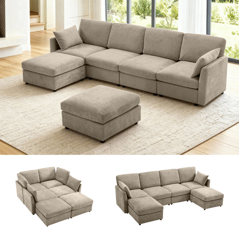 Canapé modulaire rembourré en U Sarang 6 pièces Sarang, Mélange de polyester kaki