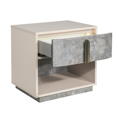 Pavira 1-Drawer Nightstand With LED Lights - Stone