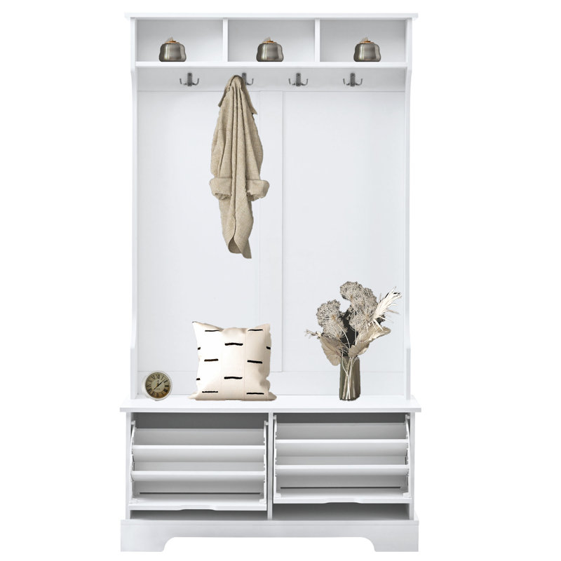 Freestanding 4 - Hook Coat Rack, White