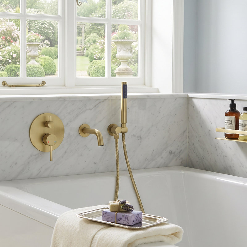 Wall Bath Faucet with Diverter, Brushed Gold