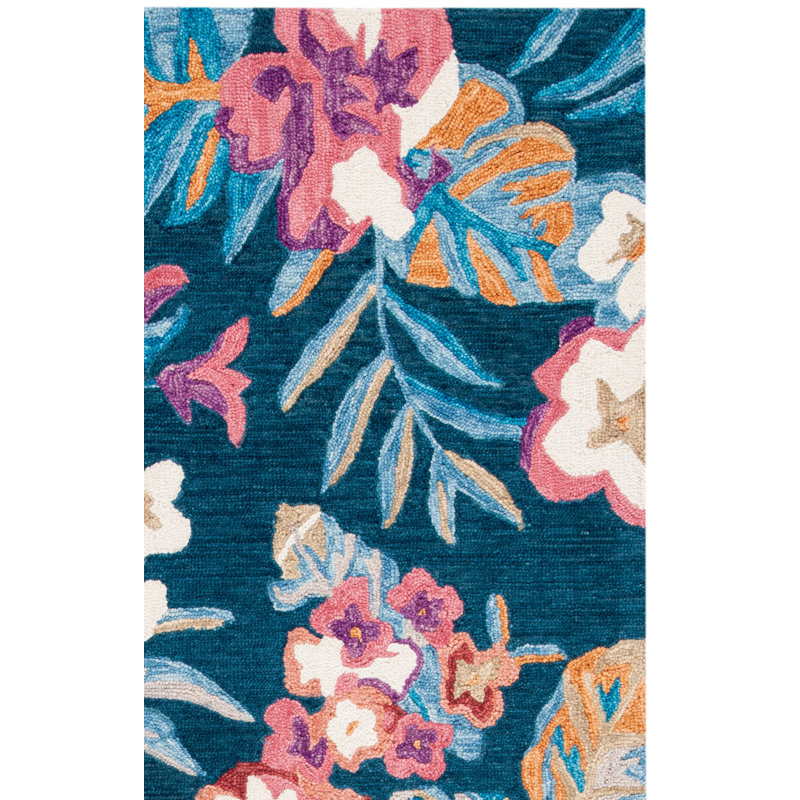 Tapis bleu / rose en laine touffeté à la main Alhambra, Carré 6 pi