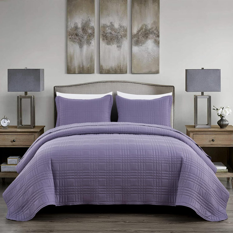 Lightweight Microfiber Reversible 3 Piece Coverlet / Bedspread Set, Queen Bedspread + 2 Standard Shams, Dusty Purple
