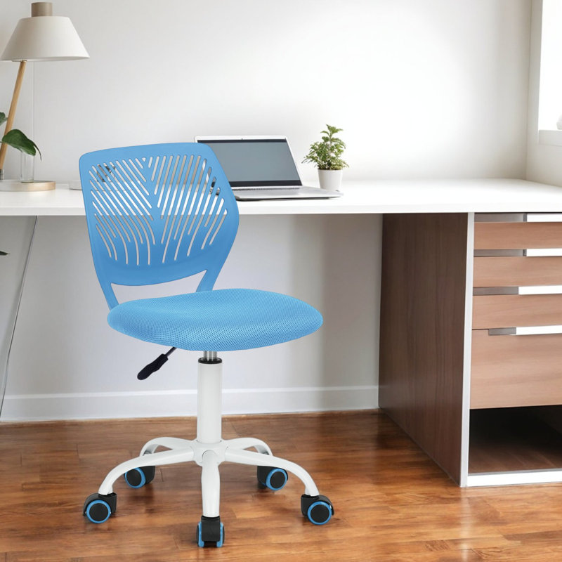 Chaise de bureau pivotante bleue et blanche