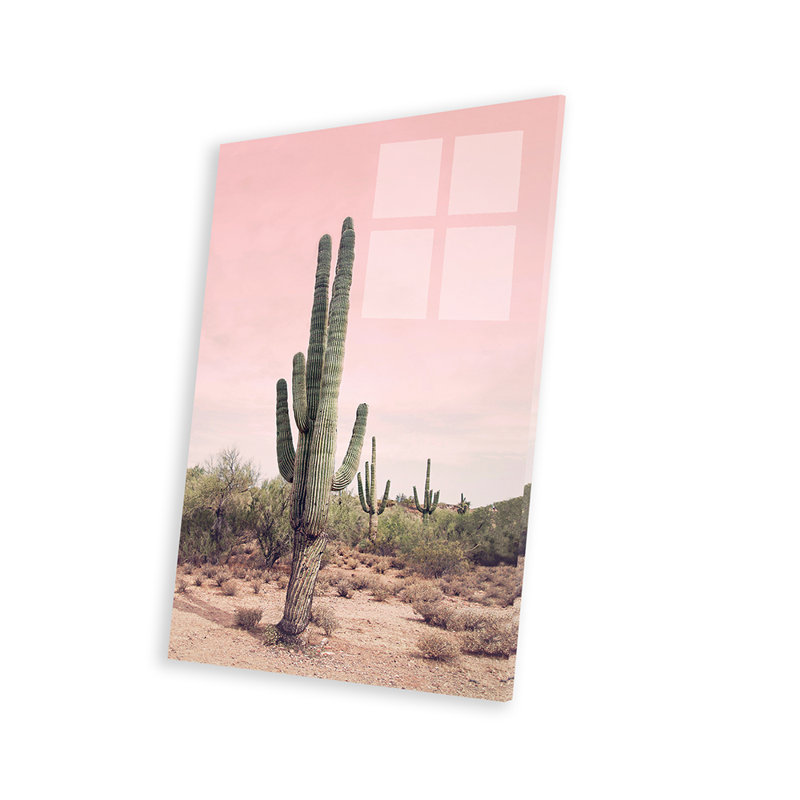 Cactus du désert, rosé imprimé sur verre acrylique, H 32 po x l 24 po x P 0,25 po