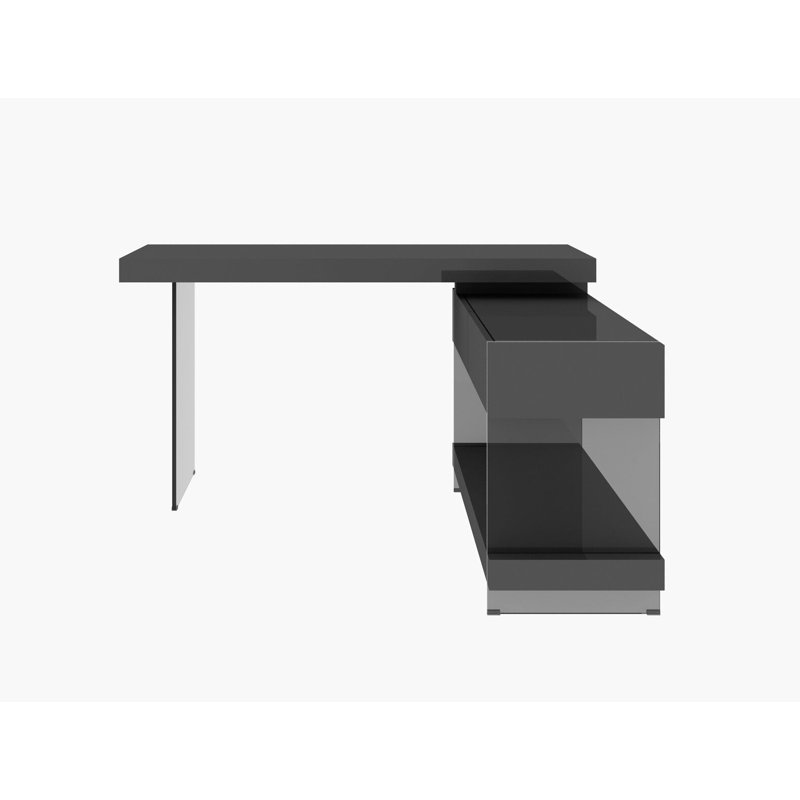 Goyette L-Shaped Writing Desk, Gray High Gloss