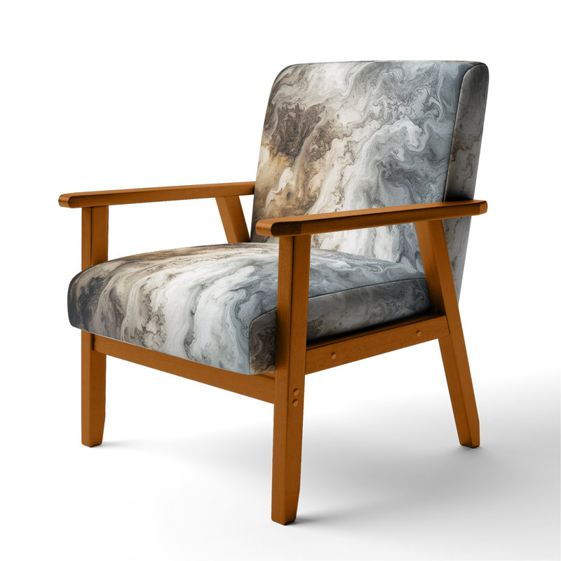 Berdahl Marble Upholstered Armchair, Gray Velvet, Brown Square Arms