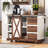 55.5" Farmhouse Kitchen Island With Drop Leaf, Power Outlet, Spice Rack & Barn Door-756552649