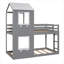 Lit superposé simple au-dessus d'un lit simple en bois avec toit-935296170